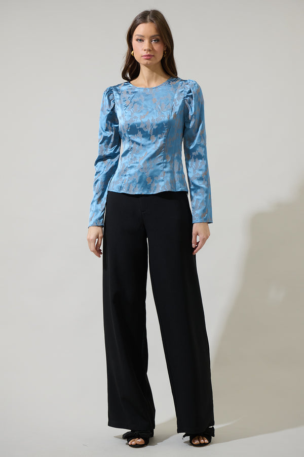 Sugarlips Beath Floral Luley Satin Long Sleeve Top