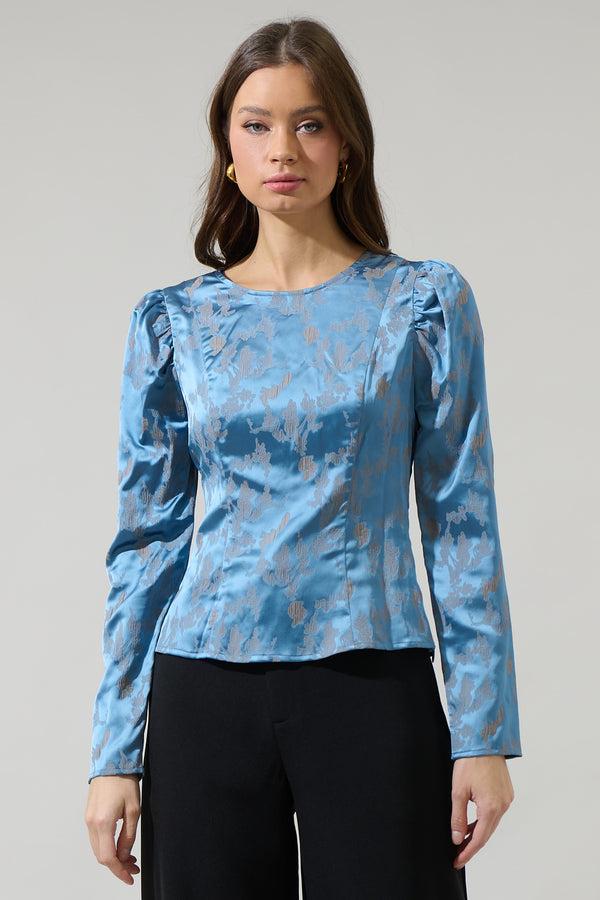 sugarlips Beath Floral Luley Satin Long Sleeve Top