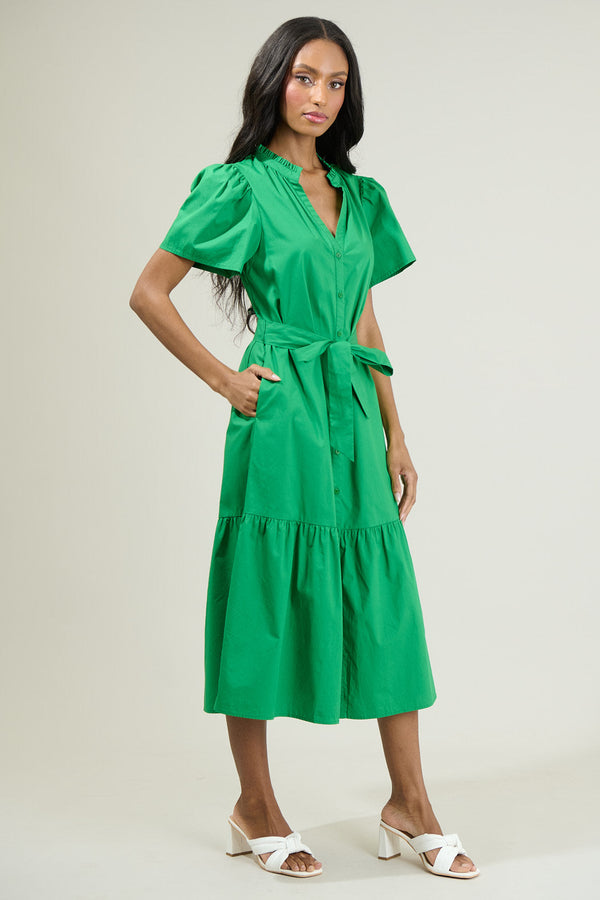 Sugarlips Beatrice Button Down Poplin Midi Dress