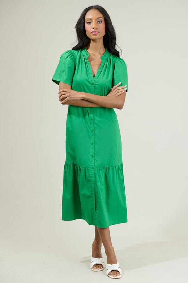 Sugarlips Beatrice Button Down Poplin Midi Dress