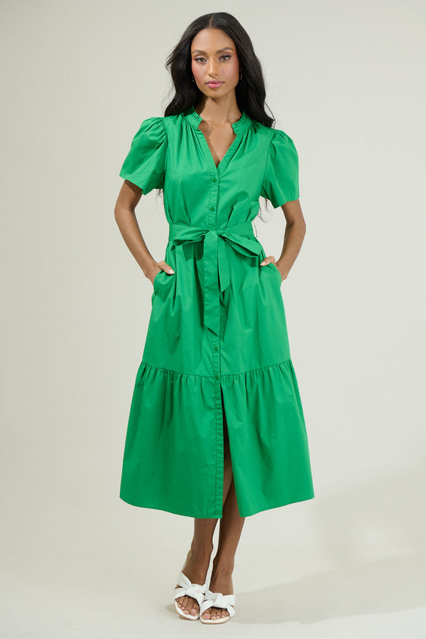 sugarlips Beatrice Button Down Poplin Midi Dress