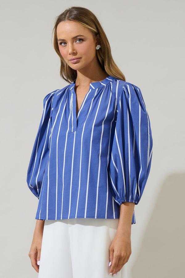 Sugarlips Beloit Striped Cheney Split Neck Top
