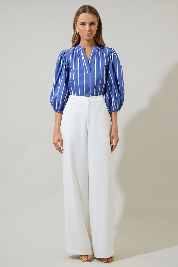 Sugarlips Beloit Striped Cheney Split Neck Top