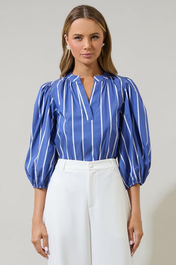 sugarlips Beloit Striped Cheney Split Neck Top