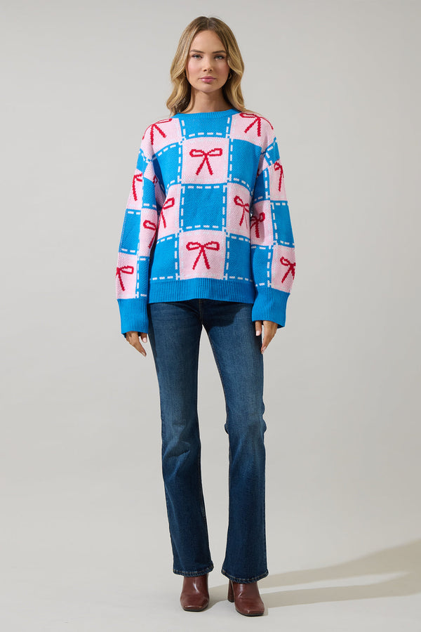 Sugarlips Belora Checker Bow Oversized Sweater