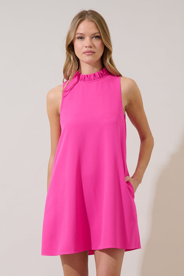 sugarlips Benson Trapeze Mock Neck Mini Dress