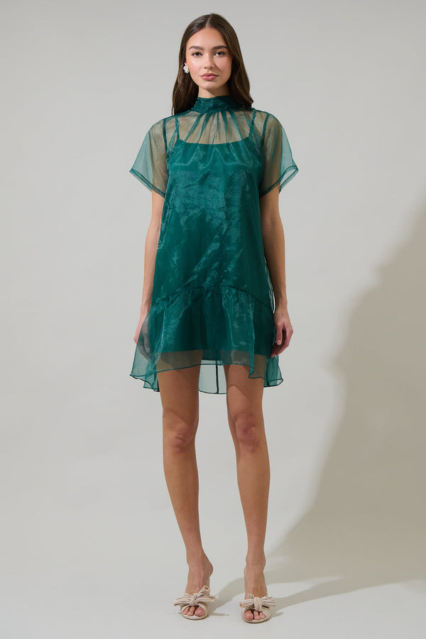 Sugarlips Berny Organza Mock Neck Mini Dress