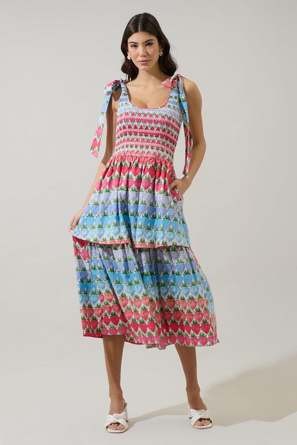 Sugarlips Berry Burst Kasia Smocked Midi Dress