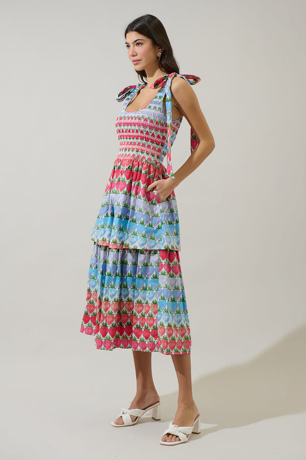 Sugarlips Berry Burst Kasia Smocked Midi Dress