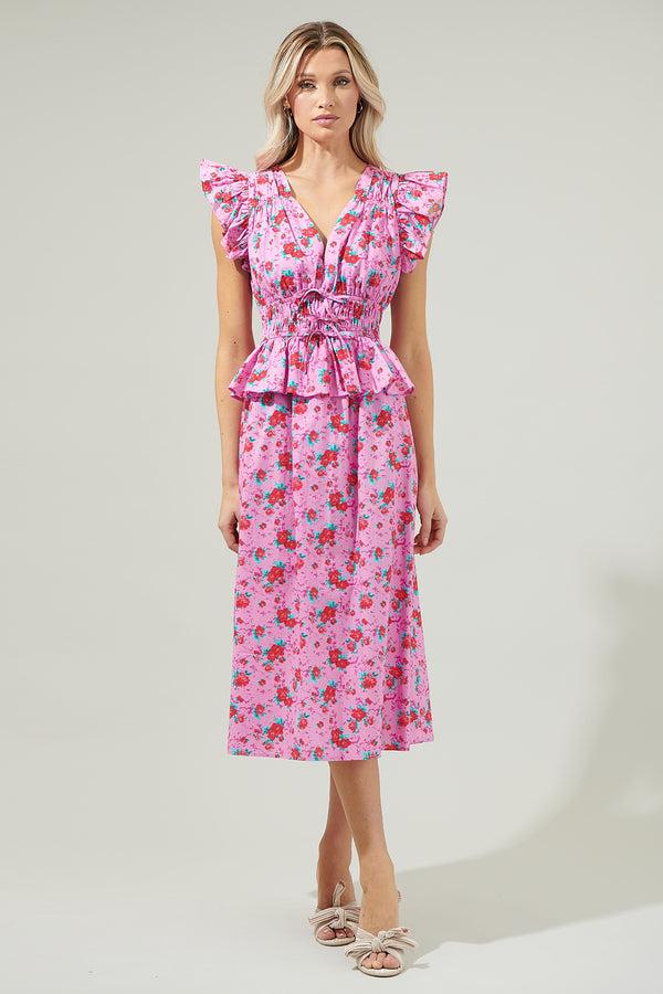 Sugarlips Berryglow Floral Smocked Midi Dress