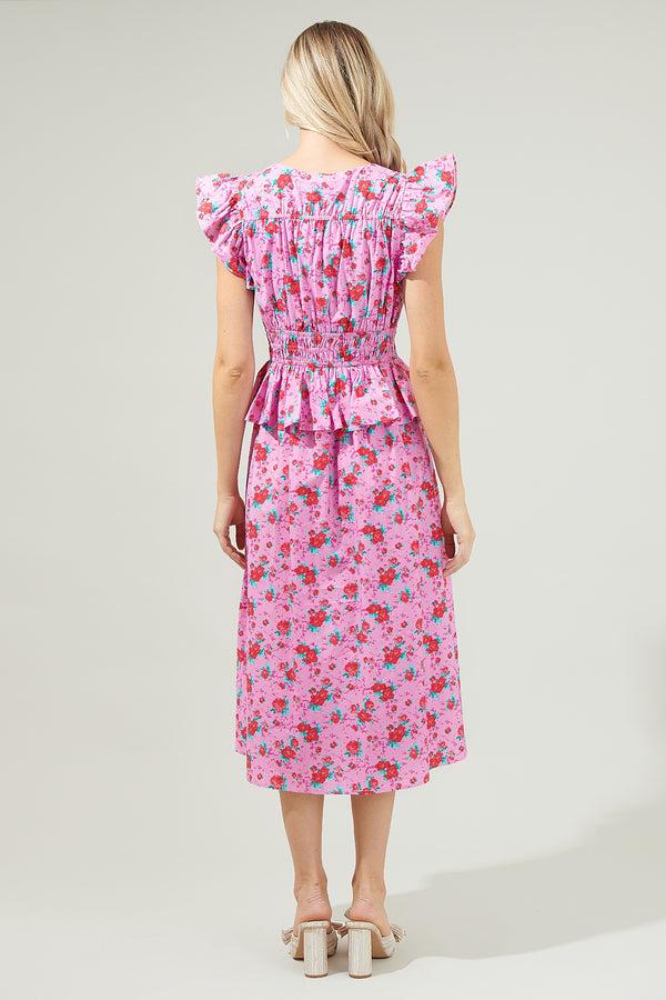 Sugarlips Berryglow Floral Smocked Midi Dress