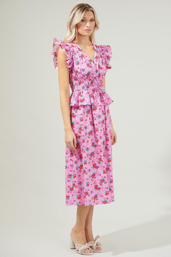 Sugarlips Berryglow Floral Smocked Midi Dress