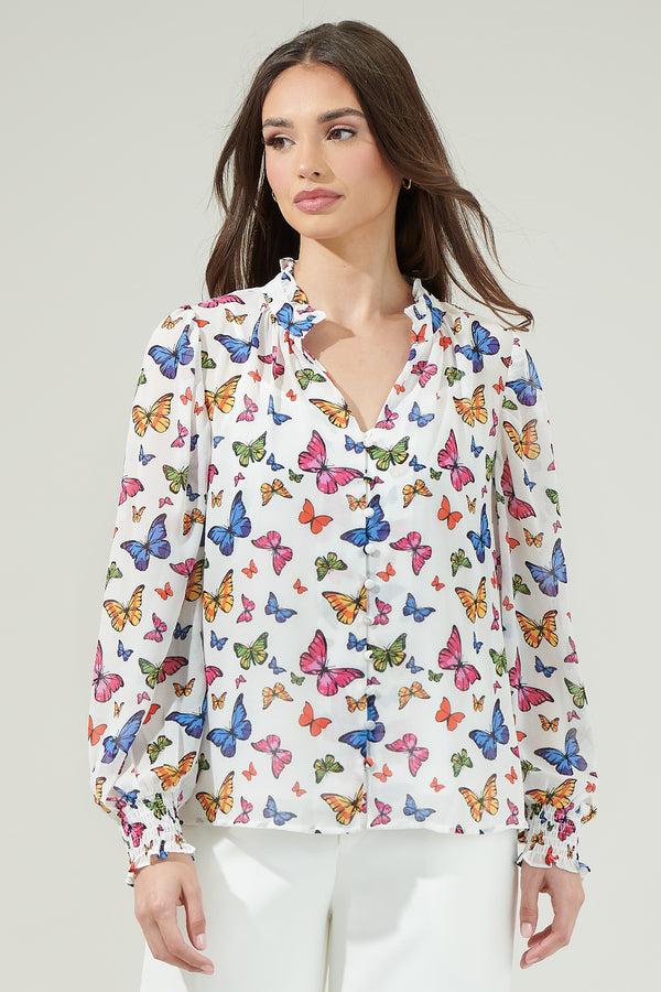 Sugarlips Bess Butterfly Long Sleeve Blouse