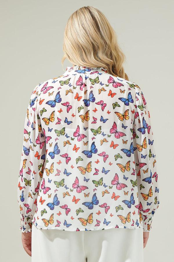Sugarlips Bess Butterfly Long Sleeve Blouse Curve