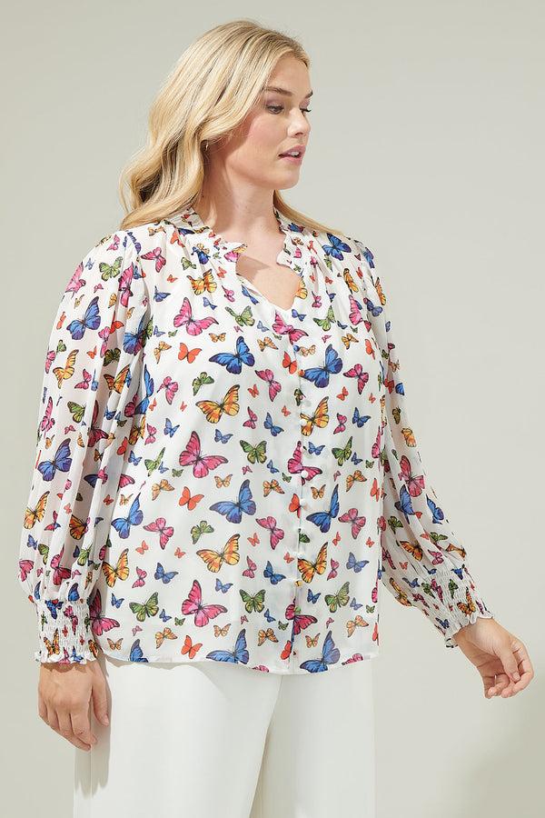 Sugarlips Bess Butterfly Long Sleeve Blouse Curve