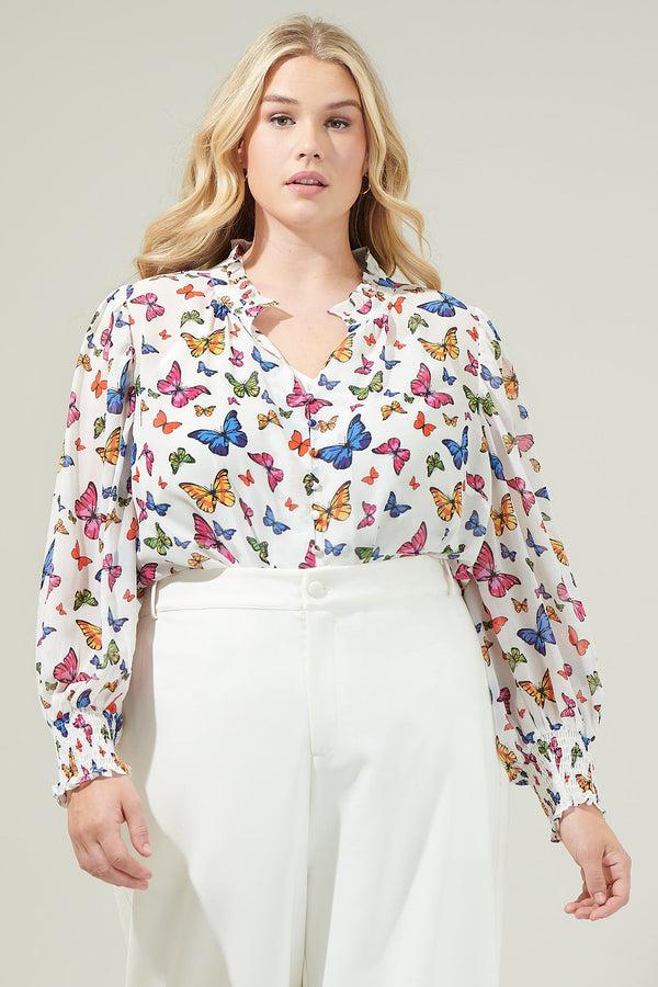 sugarlips Bess Butterfly Long Sleeve Blouse Curve