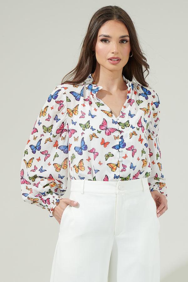 sugarlips Bess Butterfly Long Sleeve Blouse