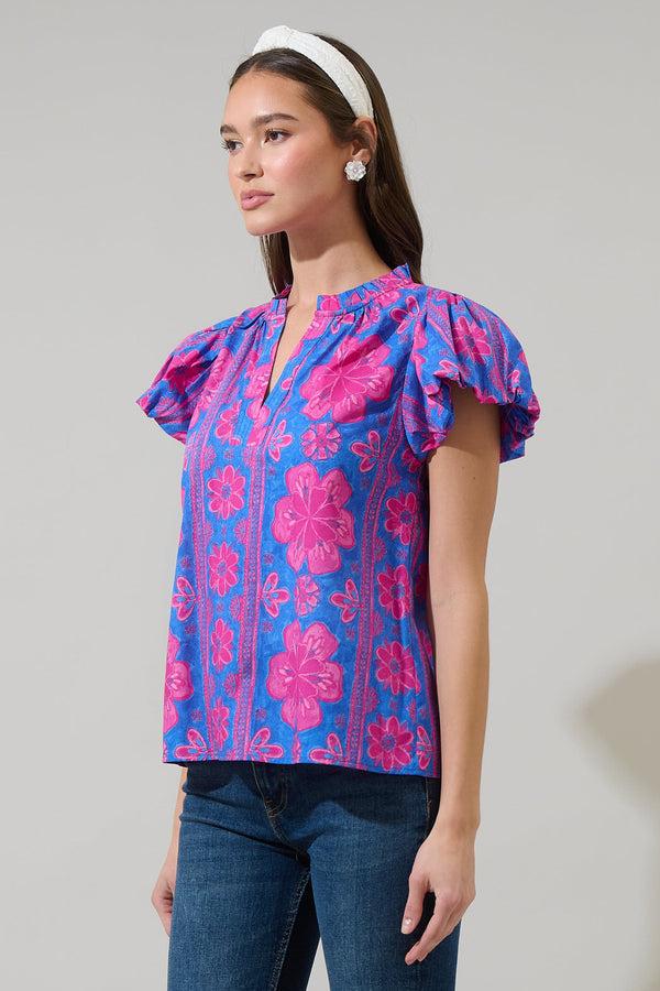 Sugarlips Bethel Floral Keni Split Neck Top