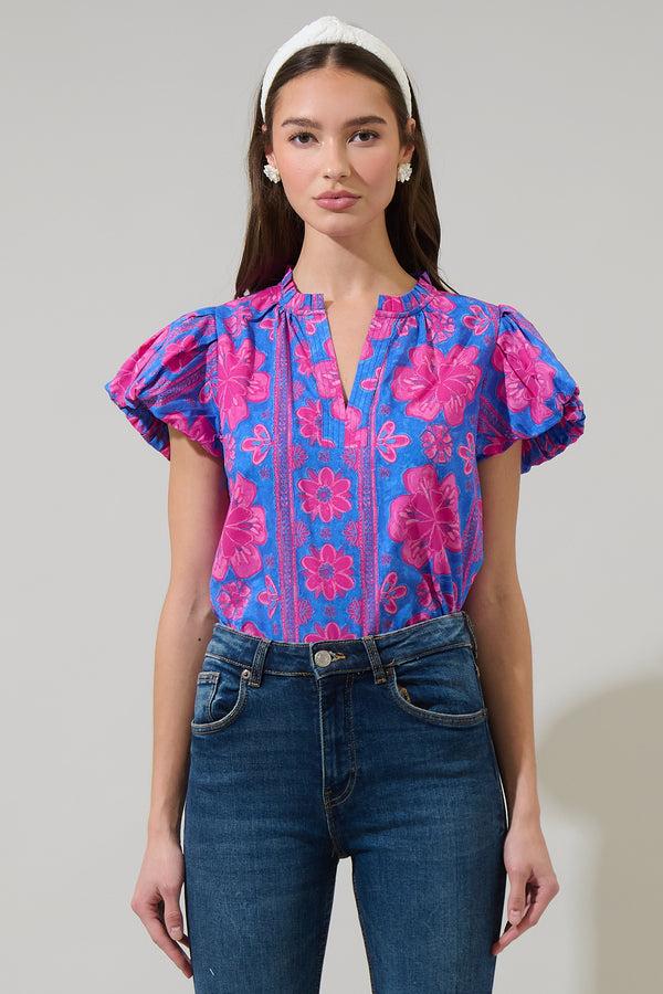 sugarlips Bethel Floral Keni Split Neck Top