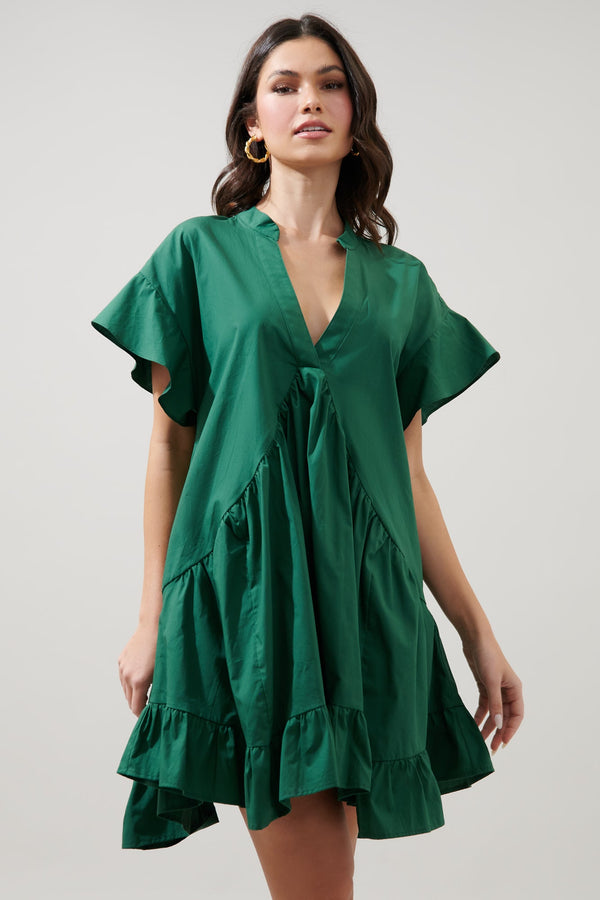 Sugarlips Birdie Deep V Mini Poplin Shift Dress