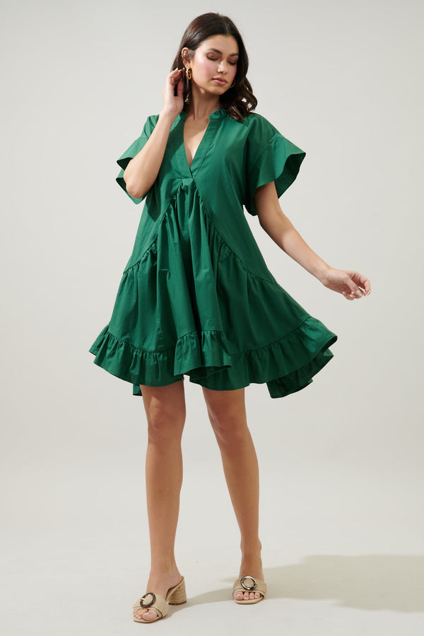 Sugarlips Birdie Deep V Mini Poplin Shift Dress