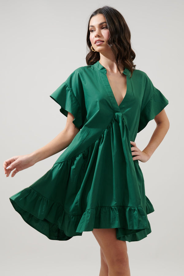 sugarlips Birdie Deep V Mini Poplin Shift Dress