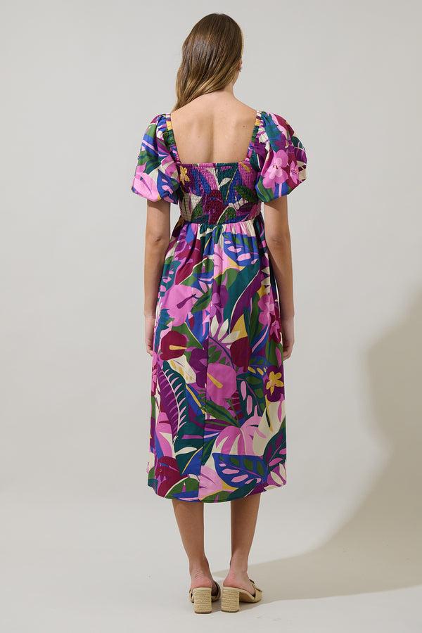 Sugarlips Blain Tropics Maray Smocked Midi Dress