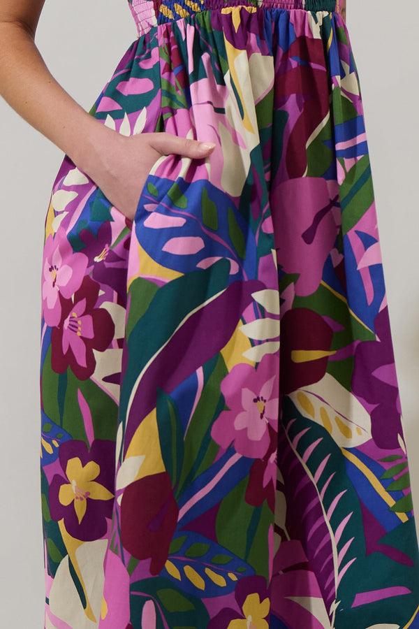 Sugarlips Blain Tropics Maray Smocked Midi Dress