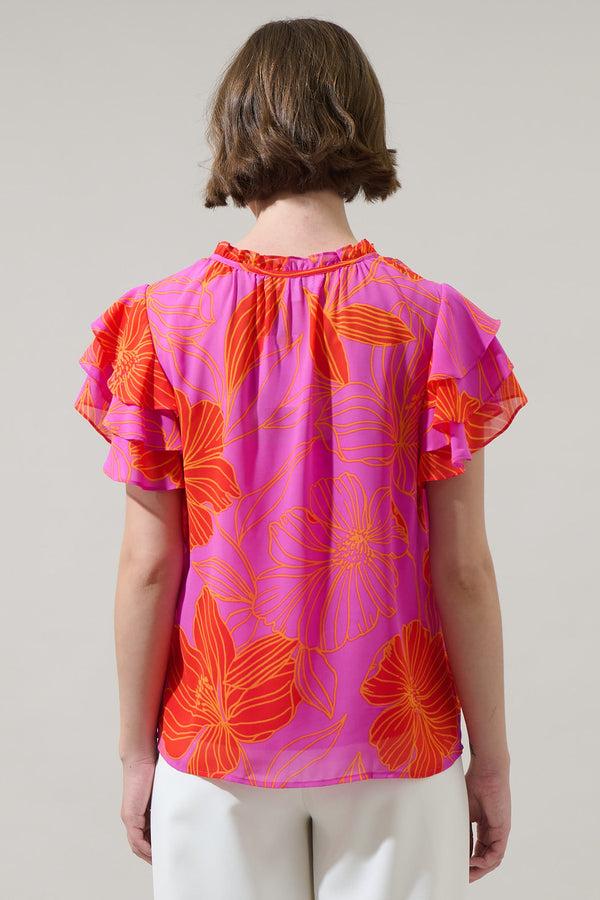 Sugarlips Blakeley Floral Donis Split Neck Blouse