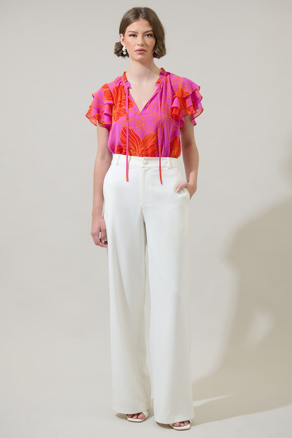 Sugarlips Blakeley Floral Donis Split Neck Blouse