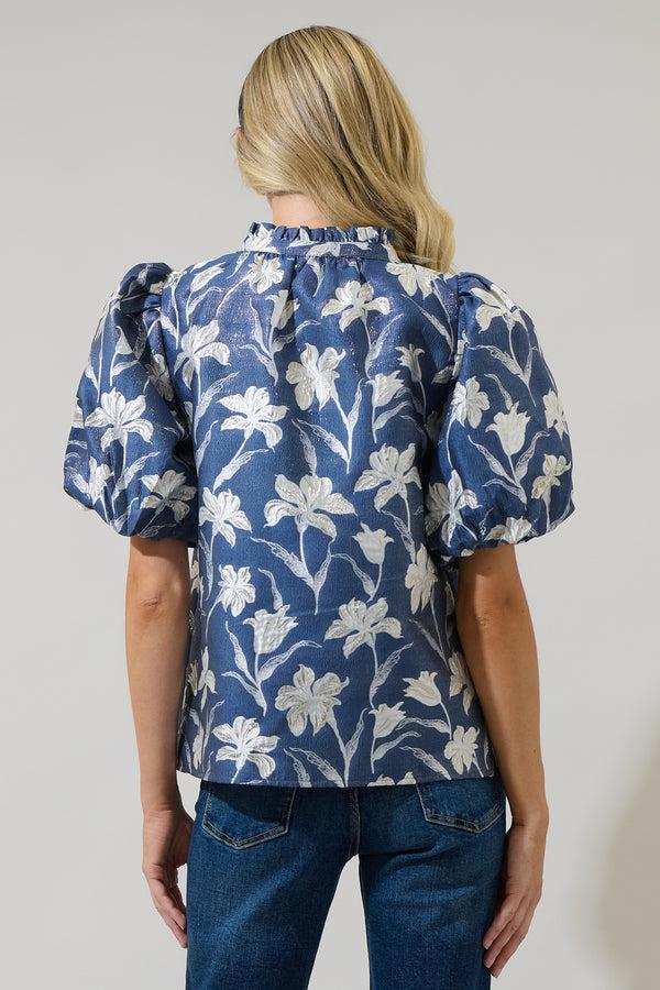 Sugarlips Blakely Floral Jacquard Split Neck Top