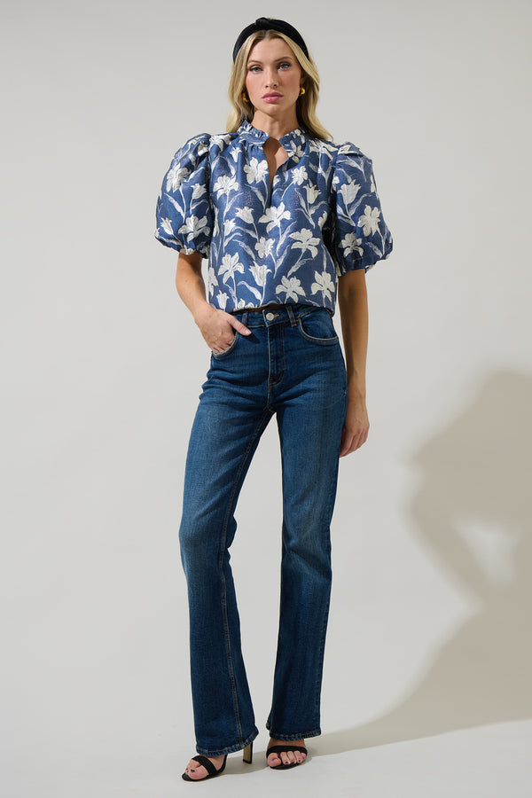 Sugarlips Blakely Floral Jacquard Split Neck Top