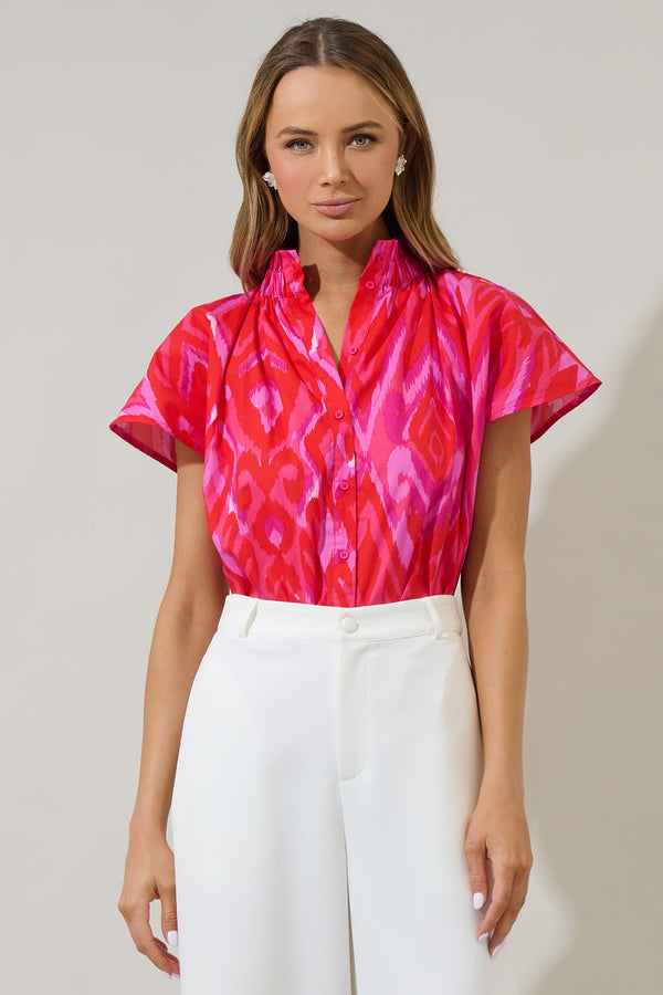 sugarlips Blevin Ikat Patma Mock Neck Top