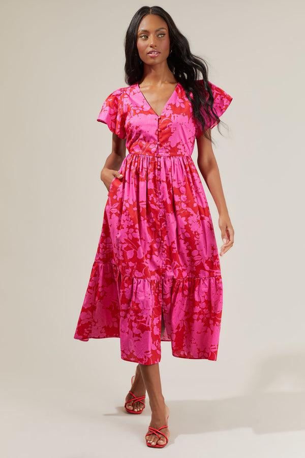 Sugarlips Blissa Floral Button Midi Dress