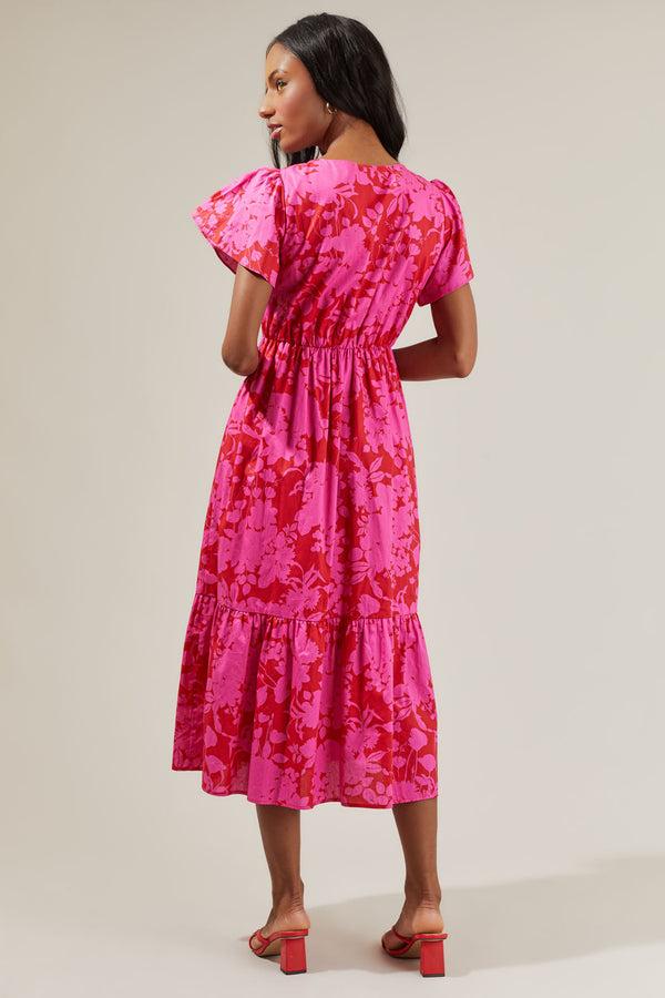 Sugarlips Blissa Floral Button Midi Dress