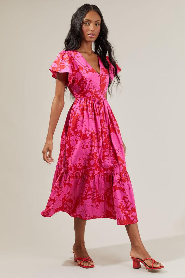 Sugarlips Blissa Floral Button Midi Dress