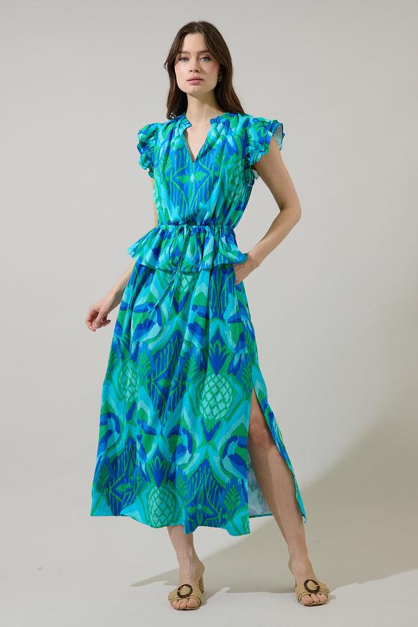 Sugarlips Blissy Tropical Astra Ruffle Maxi Dress