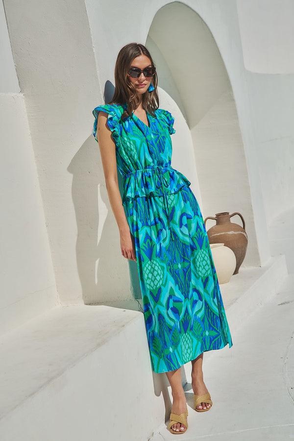 sugarlips Blissy Tropical Astra Ruffle Maxi Dress