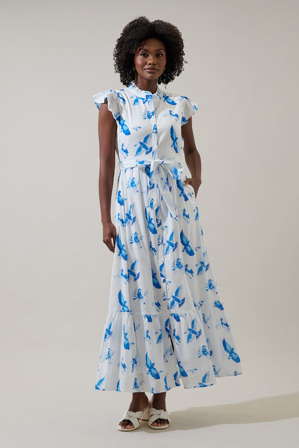 sugarlips Bluebird Riah Button Down Maxi Dress