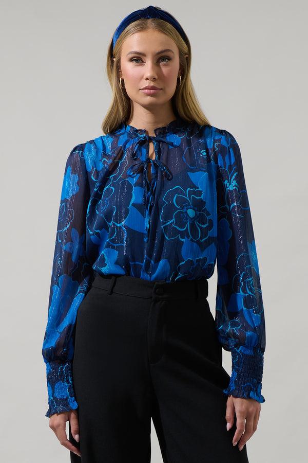Sugarlips Bluford Floral Verona Split Neck Blouse