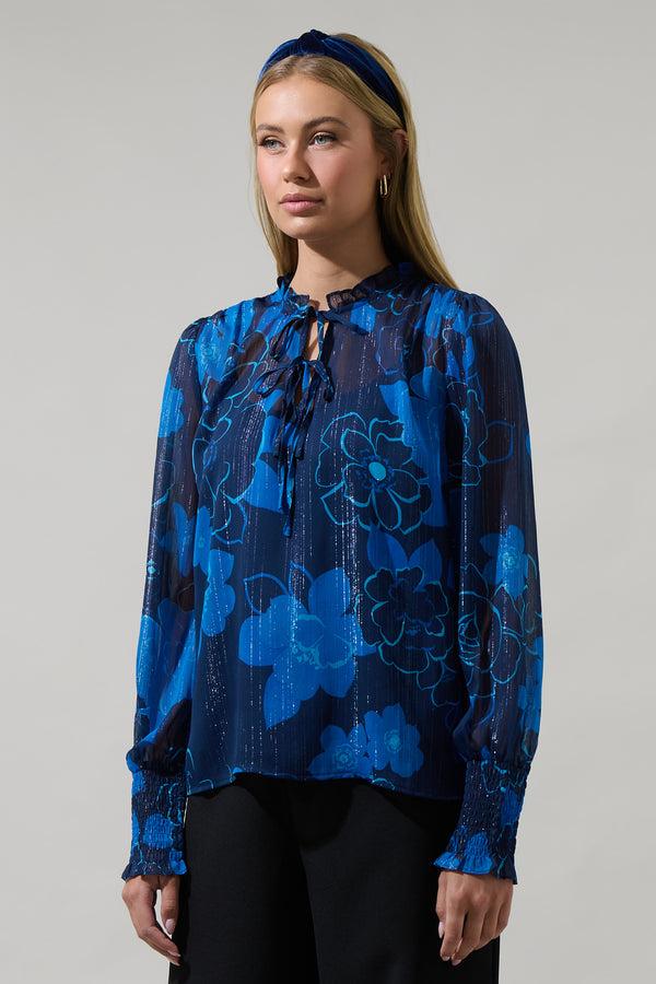 Sugarlips Bluford Floral Verona Split Neck Blouse