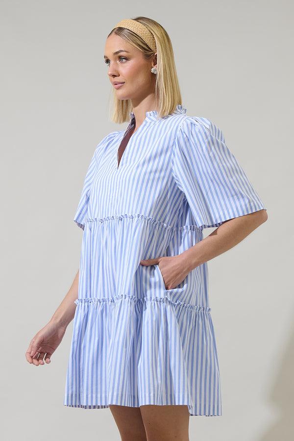 Sugarlips Boe Striped Dixie Split Neck Shift Dress