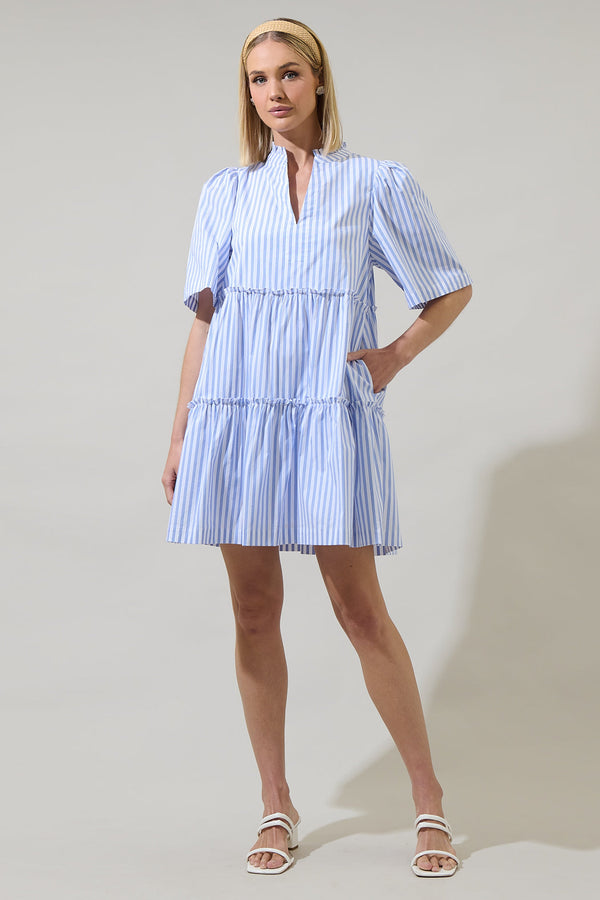 Sugarlips Boe Striped Dixie Split Neck Shift Dress