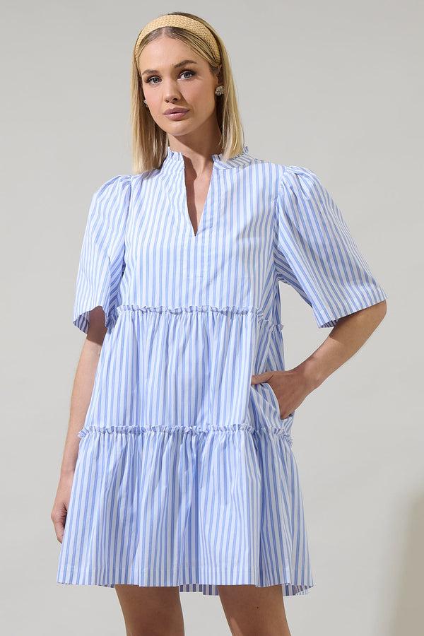 sugarlips Boe Striped Dixie Split Neck Shift Dress
