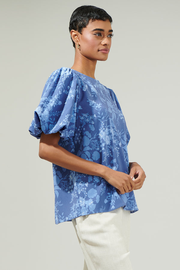 Sugarlips Borage Floral Bubble Sleeve Blouse