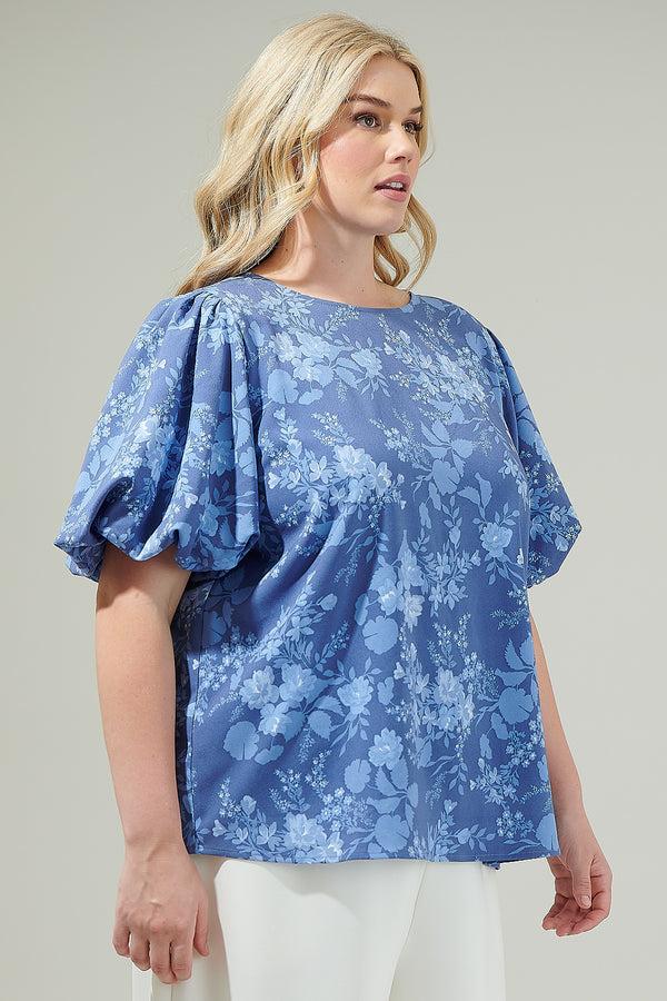 Sugarlips Borage Floral Bubble Sleeve Blouse Curve