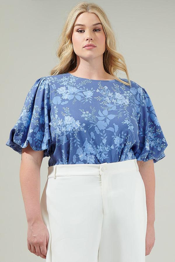 sugarlips Borage Floral Bubble Sleeve Blouse Curve