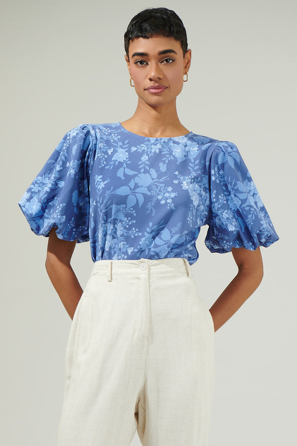 sugarlips Borage Floral Bubble Sleeve Blouse