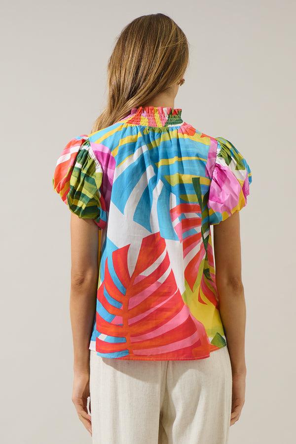 Sugarlips Breezy Palms Poly Smocked Top