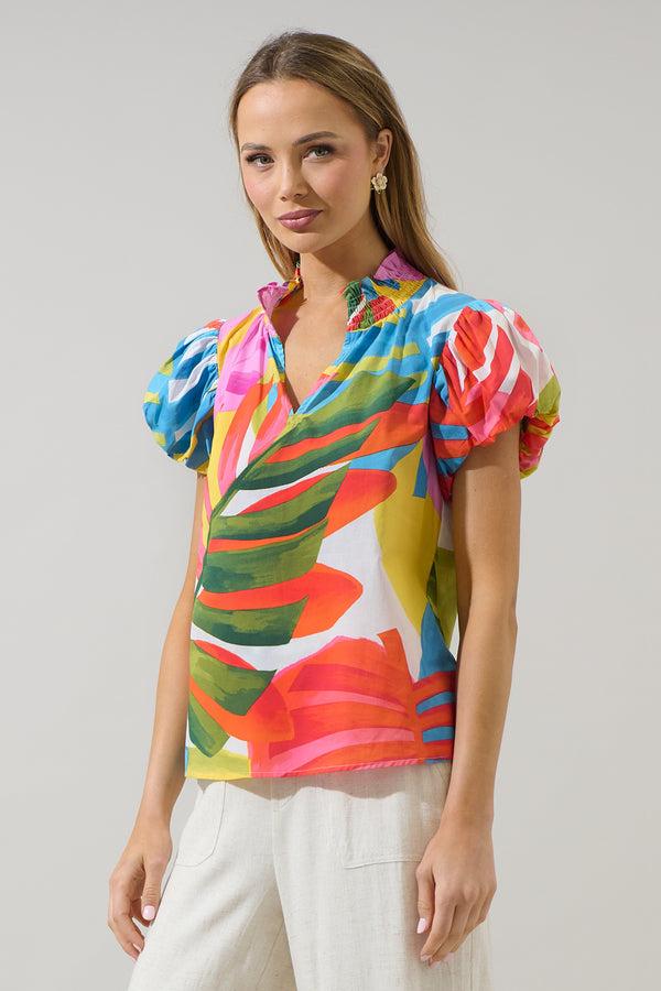 Sugarlips Breezy Palms Poly Smocked Top